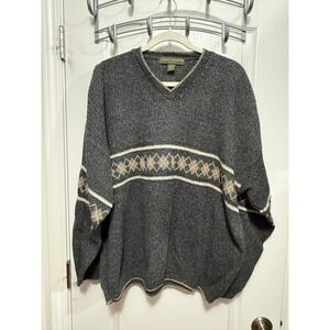 Liberty Sweaters Mens Gray V Neck Argyle Pattern Sweater XXL Made USA‎